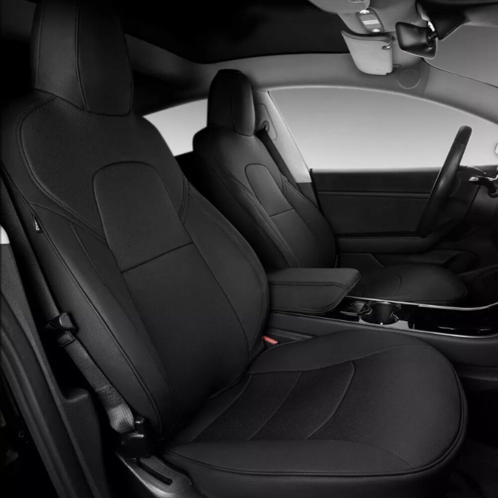 Black PU Leather Custom Fit FRONT Car Seat Covers For Tesla Model 3 - 2017-2023